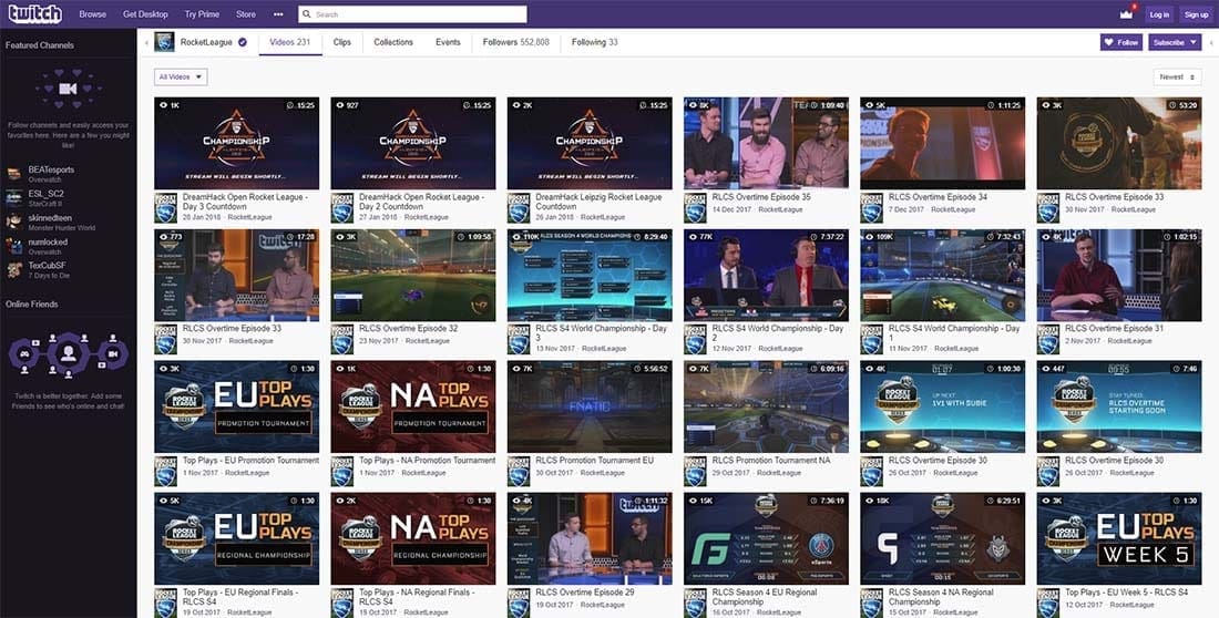 Rocket League esports tournaments Twitch.tv